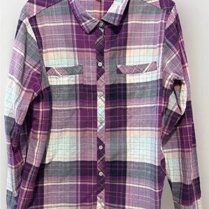 Eddie Bauer Purple Plaid Button-Up lightweight cotton Shirt